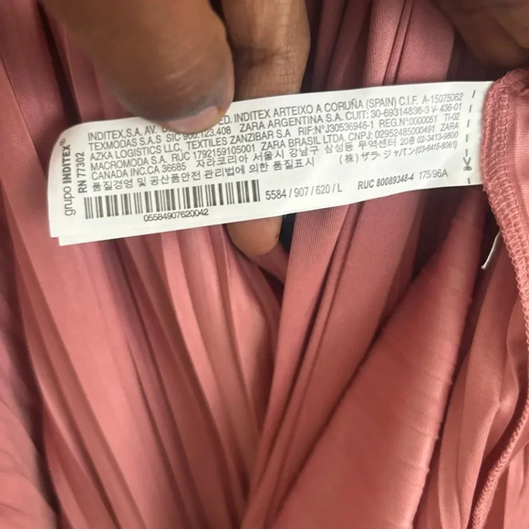 Zara Dress L Pleated Tunic Mini Long Sleeve Tie Neck Flowy Loose Shift Boho Chic - Picture 4 of 7